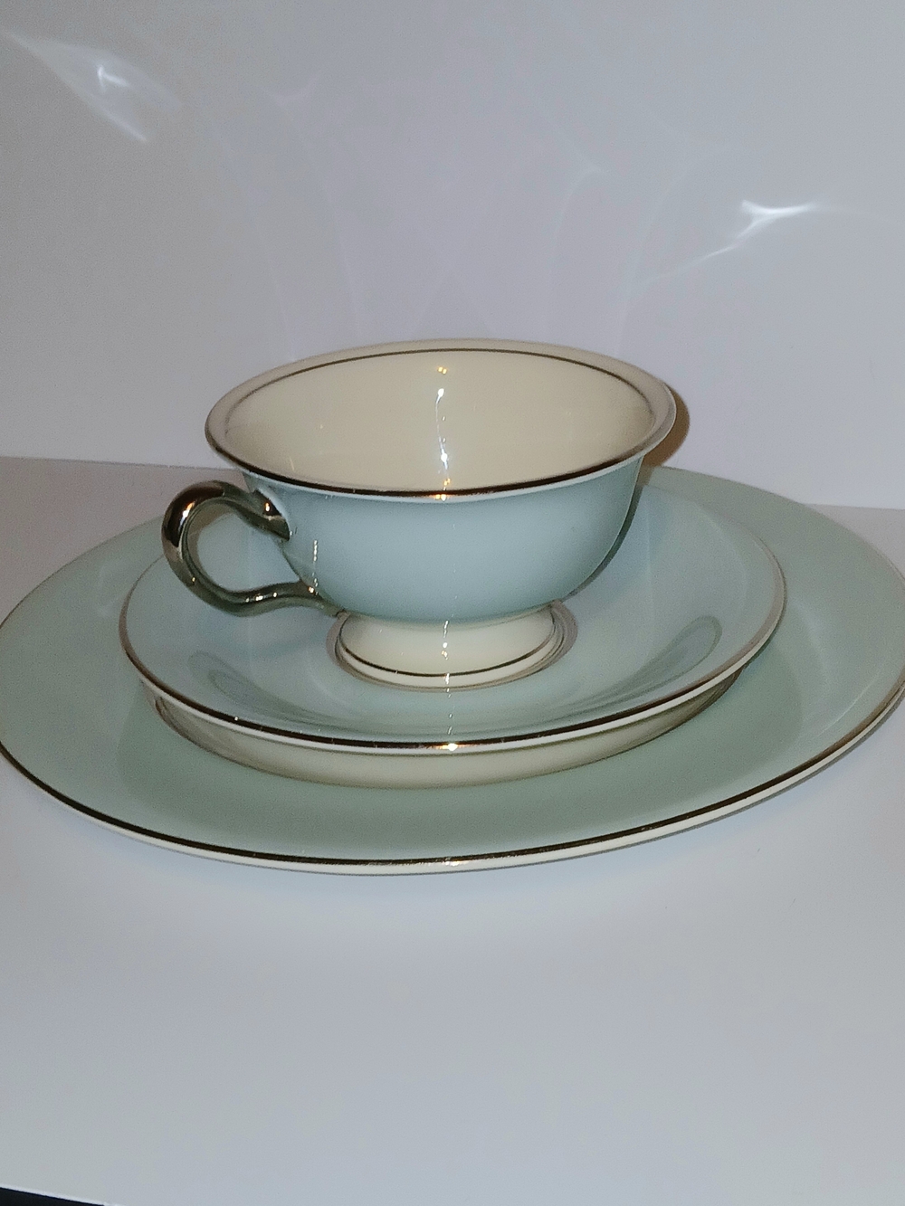 Vintage Castleton China USA Tiffany Blue Tea Cup, Saucer & Salad Plate Set